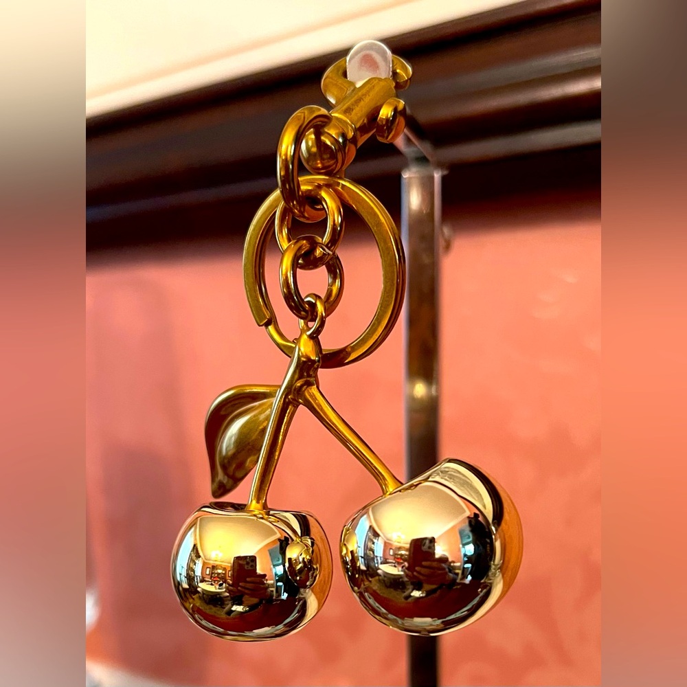 Large Solid Golden Cherries, Fashion Key Fob/Purse Bag Charm. (…